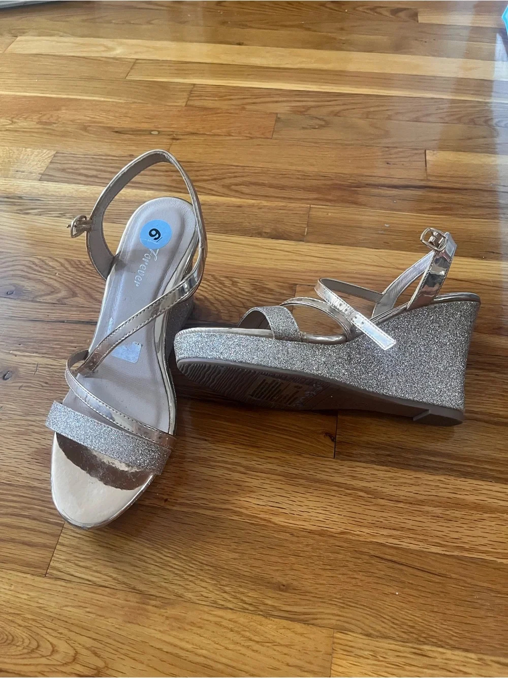 Glitter Wedge Sandals in Gold - Women